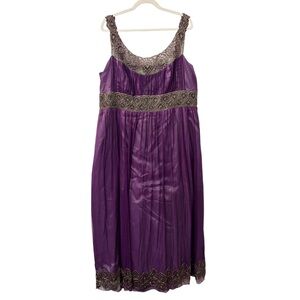 ADRIANNA PAPELL EVENING Elegant Purple Sleeveless Dress with Gold Accents Sz 20W